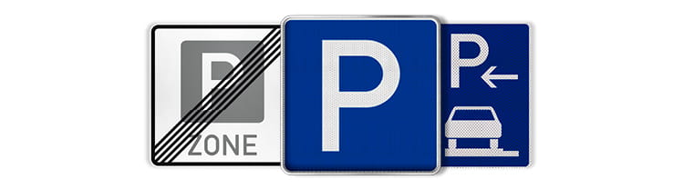 Kategoriebild zu Parkplatzschildern für den Straßenverkehr mit 3 Beispielprodukten aus dem Sortiment