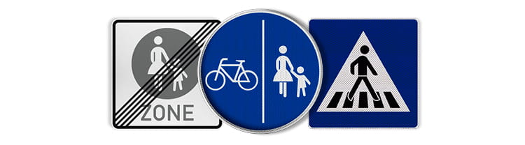 Kategoriebild zu Schildern für Fußgänger- und Radverkehr mit 3 Beispielprodukten aus dem Sortiment