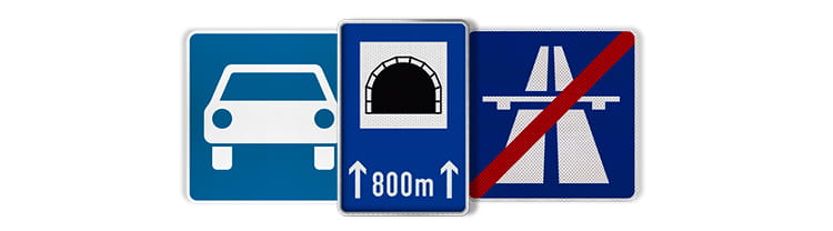Kategoriebild zu Hinweisschilder für den Straßenverkehr mit 3 Beispielprodukten aus dem Sortiment